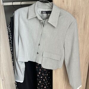 Zara Light Gray Tailored Cropped Jacket